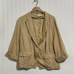 NWT ICY Fashion Beige Linen Blazer Jacket Size 3XL 3/4 Sleeve Boho Minimalist